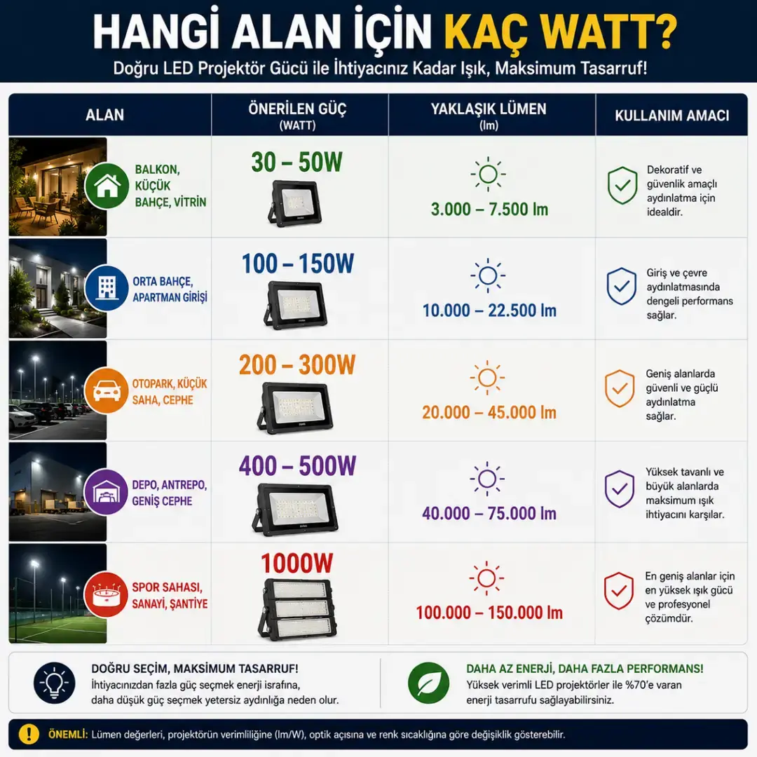 LED Projektör Seçimi: Watt, Lümen ve IP Sınıfı Rehberi