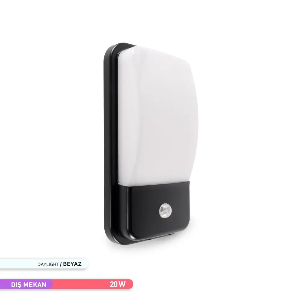 ACK AH07-05431 20W Sensörlü Led Duvar Apliği Siyah Kasa 6500K Beyaz Işık IP44