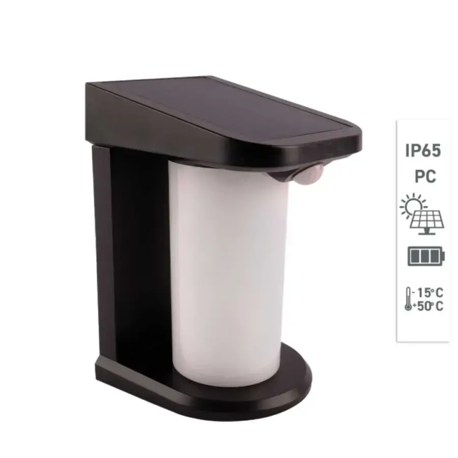 ACK AG60-04851 Solar Led Duvar Apliği Dimli Siyah 3000K Günışığı IP65