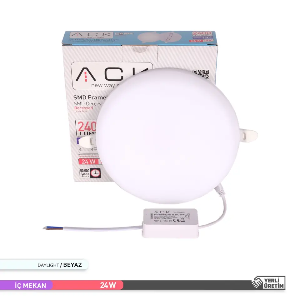 ACK AP10-02430 24W Çerçevesiz Yuvarlak Led Spot Panel Armatür 6500K Beyaz Ayarlanabilir