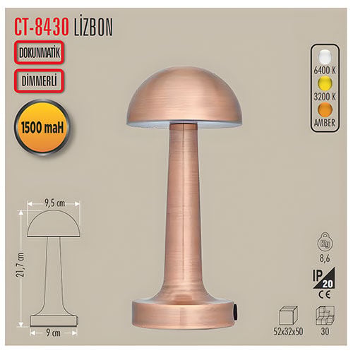 Cata Ct-8430 Lizbon Şarjlı Masa Lambası