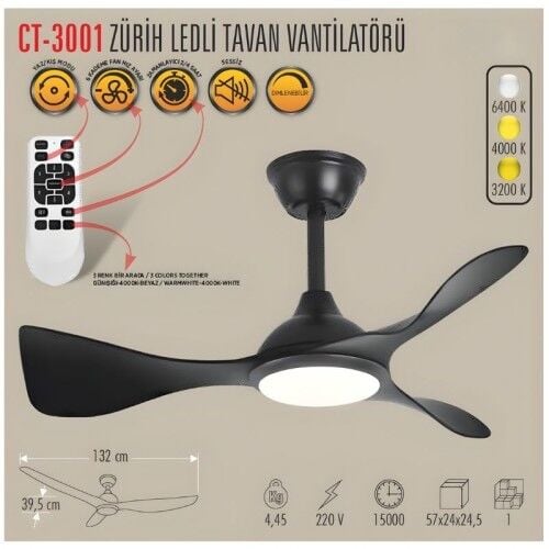 Cata CT-3001 Zürih Ledli Tavan Vantilatörü