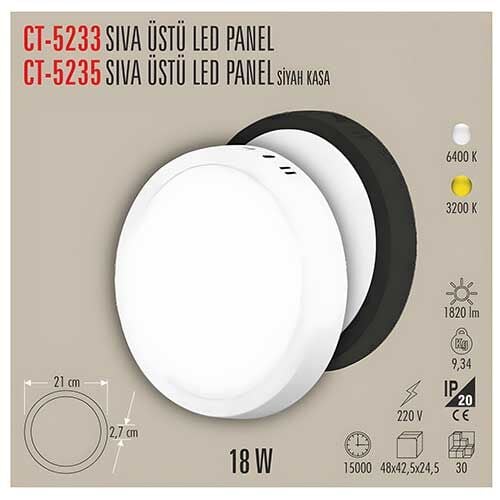Cata CT-5233 18w Sıva Üstü Yuvarlak Led Panel Armatür Beyaz Işık
