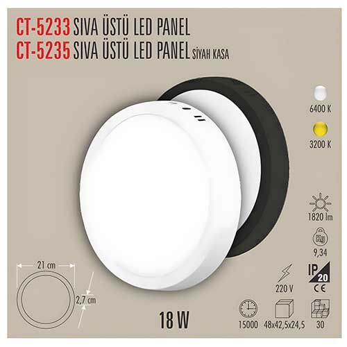 Cata CT-5233 18w Sıva Üstü Yuvarlak Led Panel Armatür Beyaz Işık
