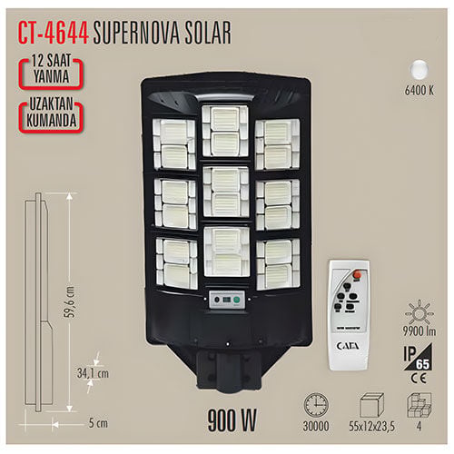 Cata CT-4644 900w Süpernova Solar Led Sokak Projektör (Kumandalı)