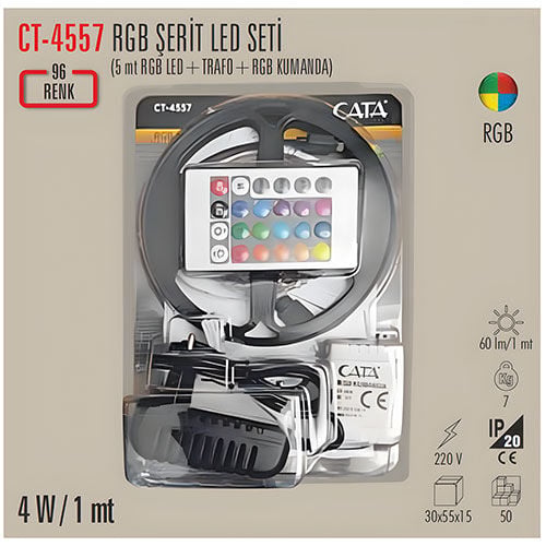 Cata CT-4557 Rgb Şerit Led Seti 5mt RGB Led 96 Renk+Trafo+RGB Kumanda