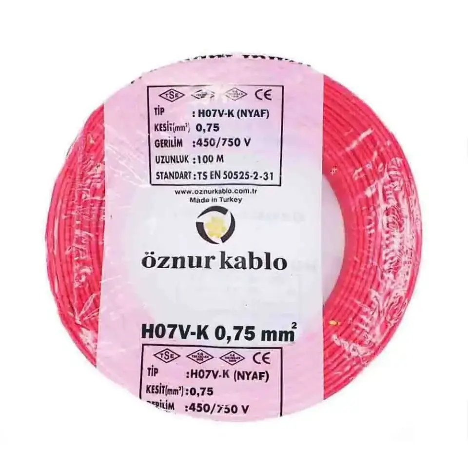 Öznur 1X0,75 mm NYAF Kablo (Kırmızı)