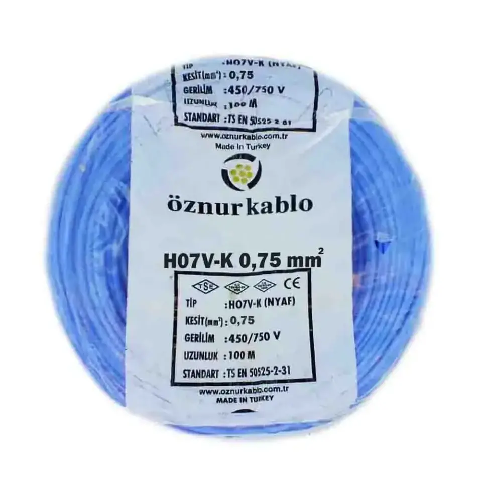 Öznur 1X0,75 mm NYAF Kablo (Mavi)