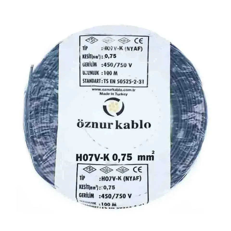 Öznur 1X0,75 mm NYAF Kablo (Siyah)
