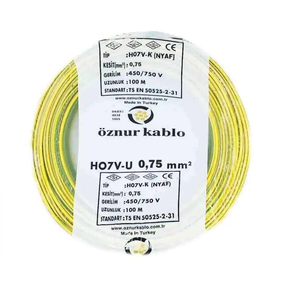 Öznur 1X0,75 mm NYAF Kablo (Sarı/Yeşil)