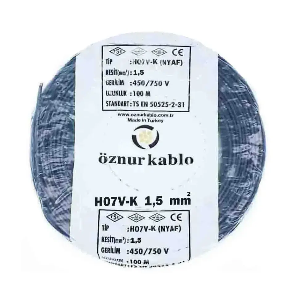 Öznur 1x1,5 mm NYAF Kablo (Siyah)