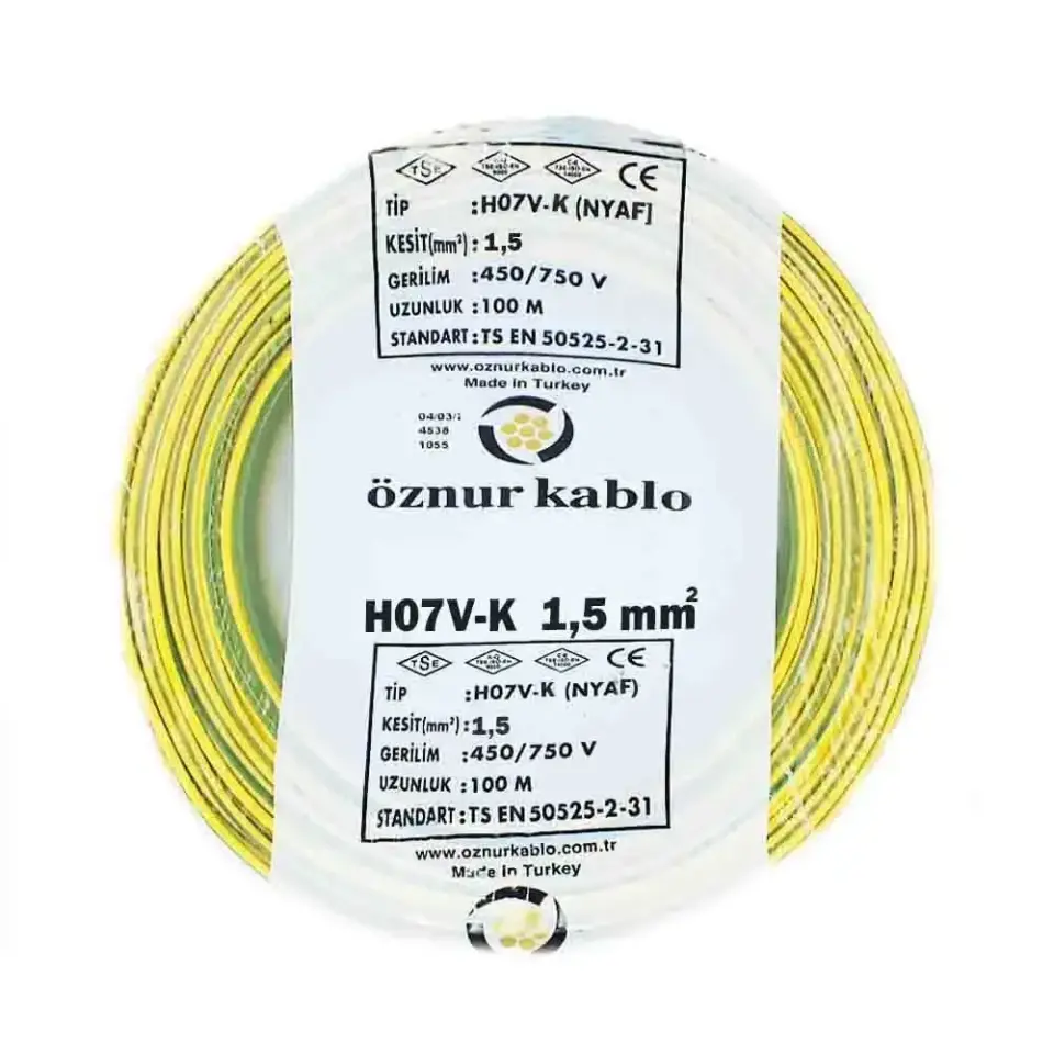 Öznur 1x1,5 mm NYAF Kablo (Sarı/Yeşil)