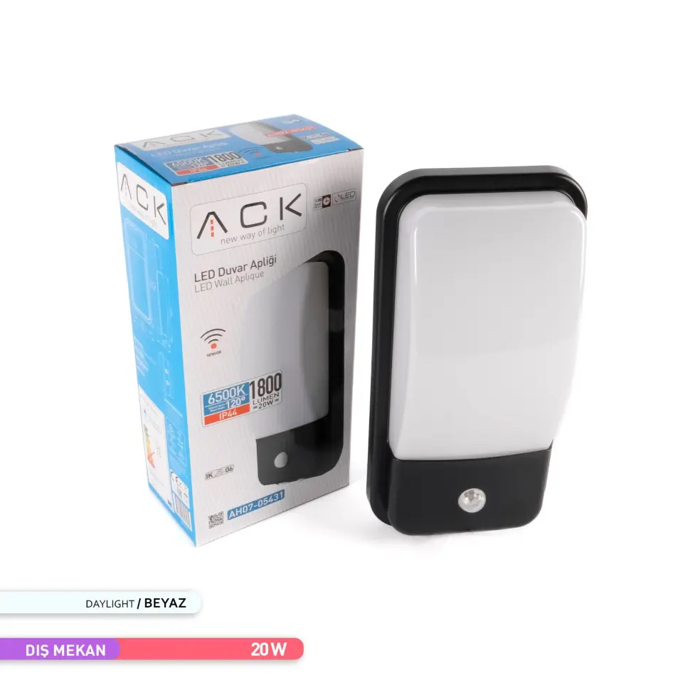 ACK AH07-05401 20W 3000K Günışığı Siyah Kasa Sensörlü LED Aplik IP44
