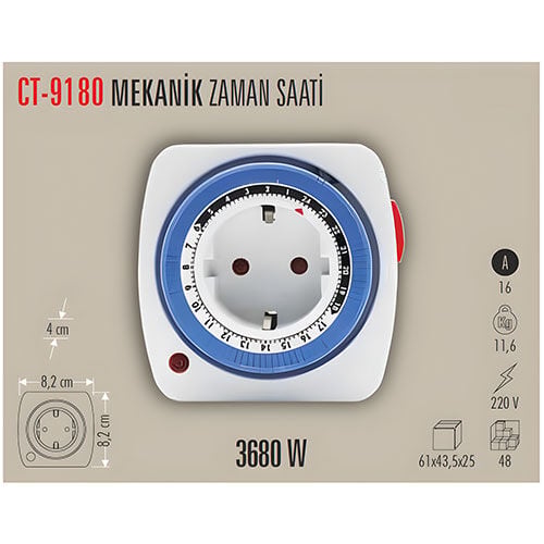 Cata CT-9180 3680W Zaman Ayarlı Mekanik Priz