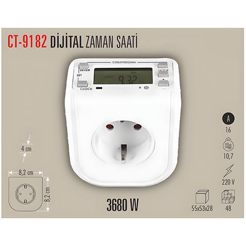 Cata CT-9182 Zaman Ayarlı Dijital Saatli Priz