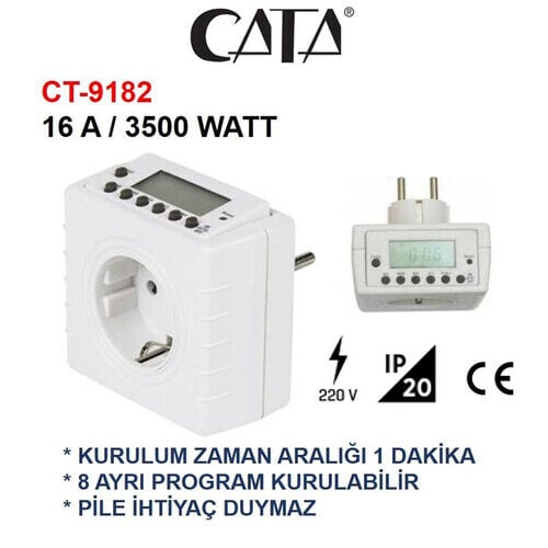 Cata CT-9182 Zaman Ayarlı Dijital Saatli Priz