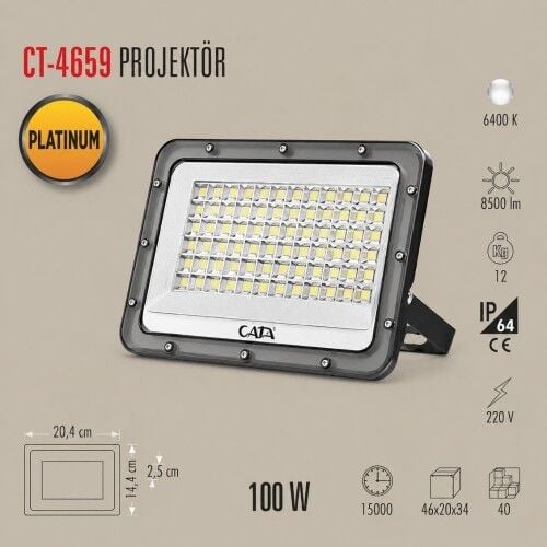 Cata CT-4659 100W Slim Led Projektör Günışığı