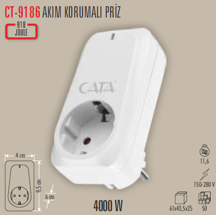 Cata CT-9186 Akım Korumalı Priz