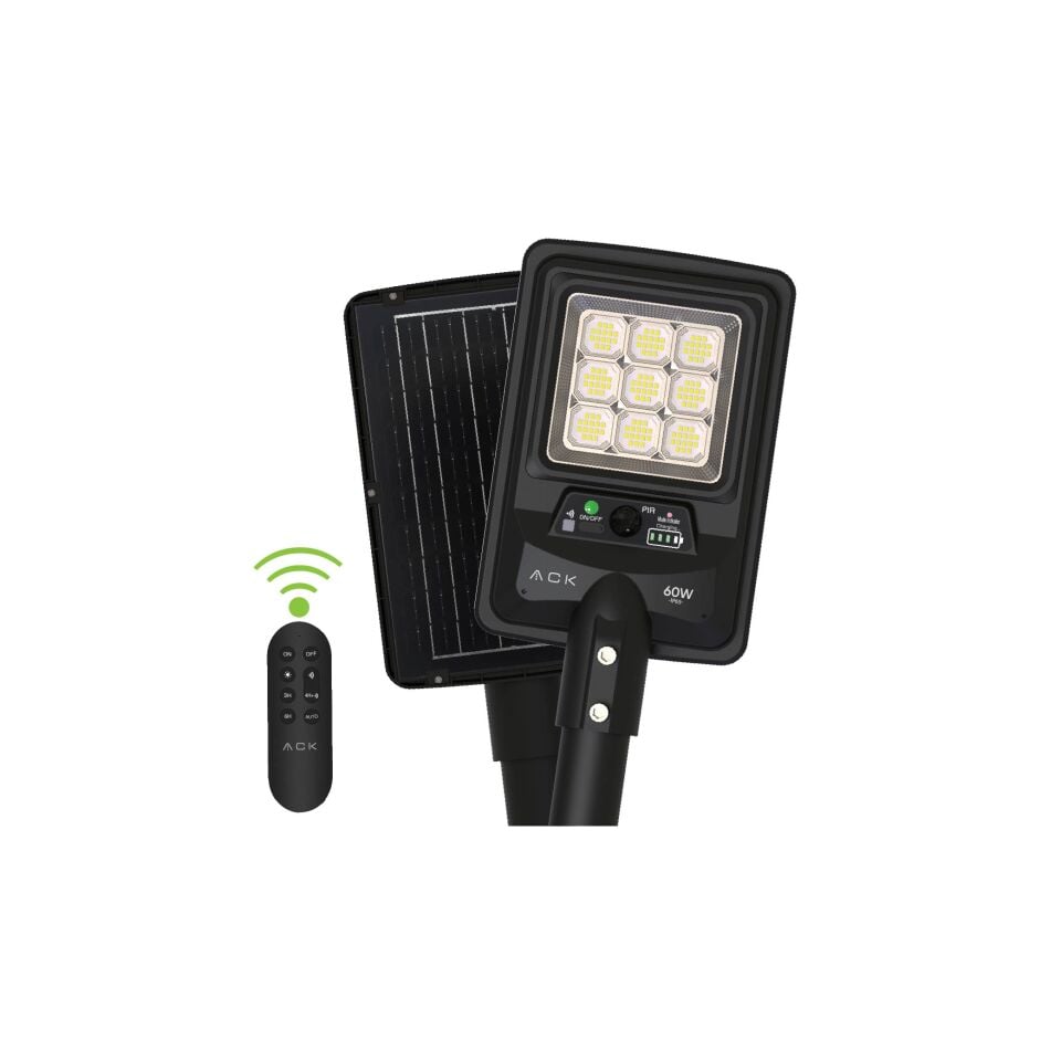 ACK AT42-06031 60W Solar Sokak Armatürü 900 Lümen 6500K Beyaz Işık IP65